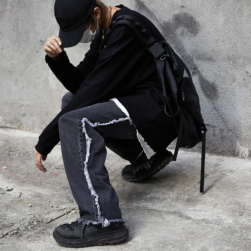 Мужские Винтажные байкерские джинсы черные брюки-багги в стиле Харадзюку 2019 |