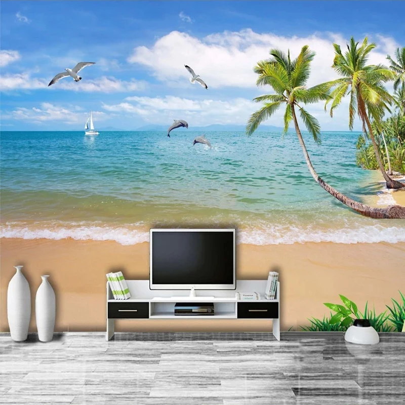 Custom 3D Wallpaper Summer Seascape Sandy Beach Poster Wall Painting Living Room Bedroom Photo Paper Papier Peint Mural | Обустройство