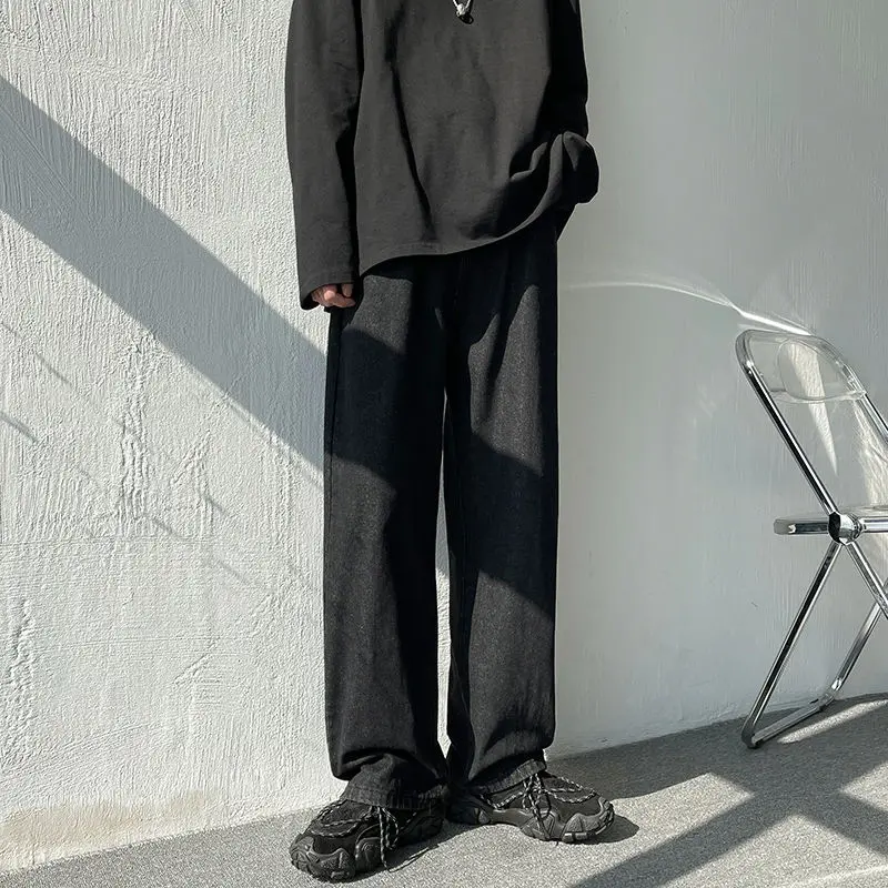 Autumn Wide-leg Jeans Men's Fashion Retro Thin Blue Black Baggy Jeans Men Streetwear Loose Hip-hop Straight Denim Trousers Men
