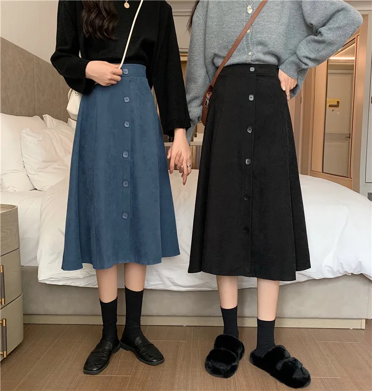 

JXMYY corduroy autumn and winter women's temperament mid-length high-waist A-shaped umbrella skirt