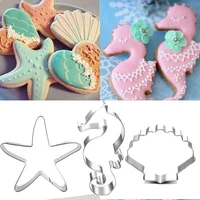 3pcs seahorse starfish seashells cookie cutter mold under the sea mermaid birthday party decoration diy biscuit mold baking tool
