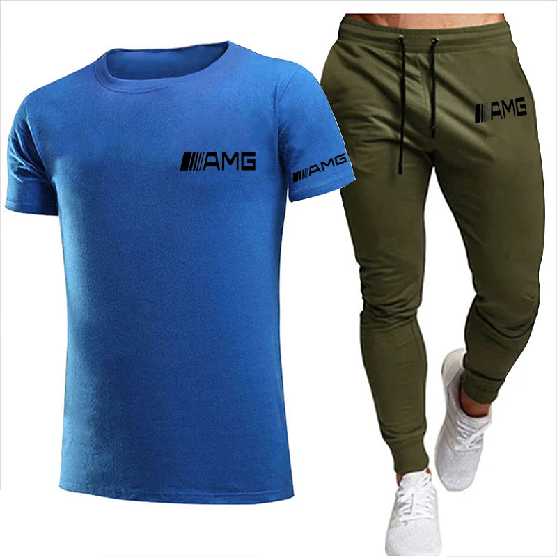 

2021 summer fashion casual men's tracksuit short-sleeved T-shirt 2 pieces set
