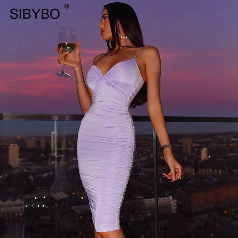 Женские вечерние платья Sibybo с v-образным вырезом на тонких бретельках без рукавов