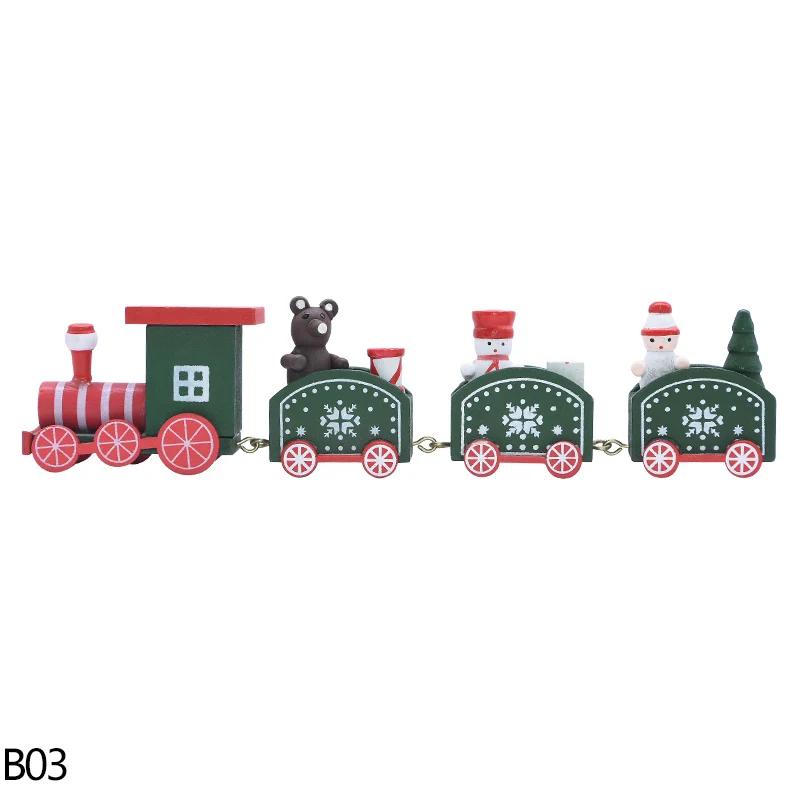B03 green xmas train 1 Набор, медведь, со снежинками и деревянный Рождественский поезд Рождественский Декор, орнамент детские игрушки для рождества дома и сада с утолщённой меховой опушкой, хороший подарок декор - Цвет: B03 green xmas train
