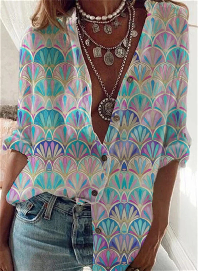 Женская универсальная блузка с принтом модная Свободная Повседневная рубашка