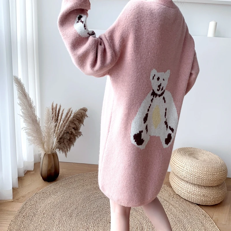 

Make firm offers new winter long in easing show thin round collar bear jacquard wool knitting dress dress