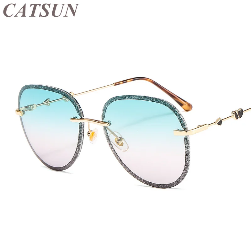 

New Classic Color Crystal Cut Edge Metal Frameless Women's Sunglasses Temperament Art Big Frame Toad Glasses Sexy Glasses