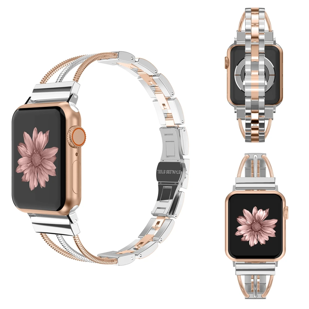 Женские браслеты из нержавеющей стали для Apple Watch, женский браслет, ремешок с ювелирной пряжкой для iWatch, серия 5, 4, 3, 2, 1