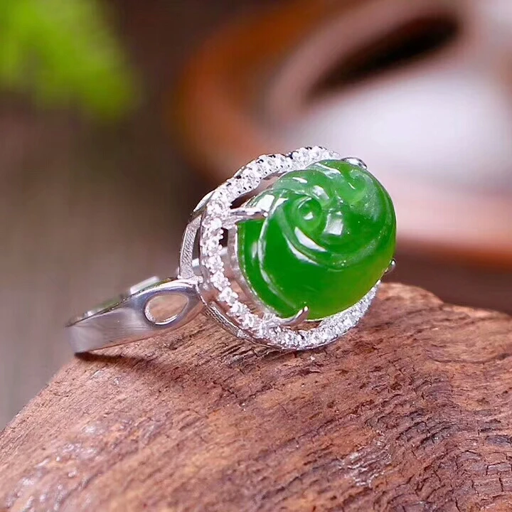 Женское кольцо с японским нефритом из серебра 925 пробы | Украшения и аксессуары
