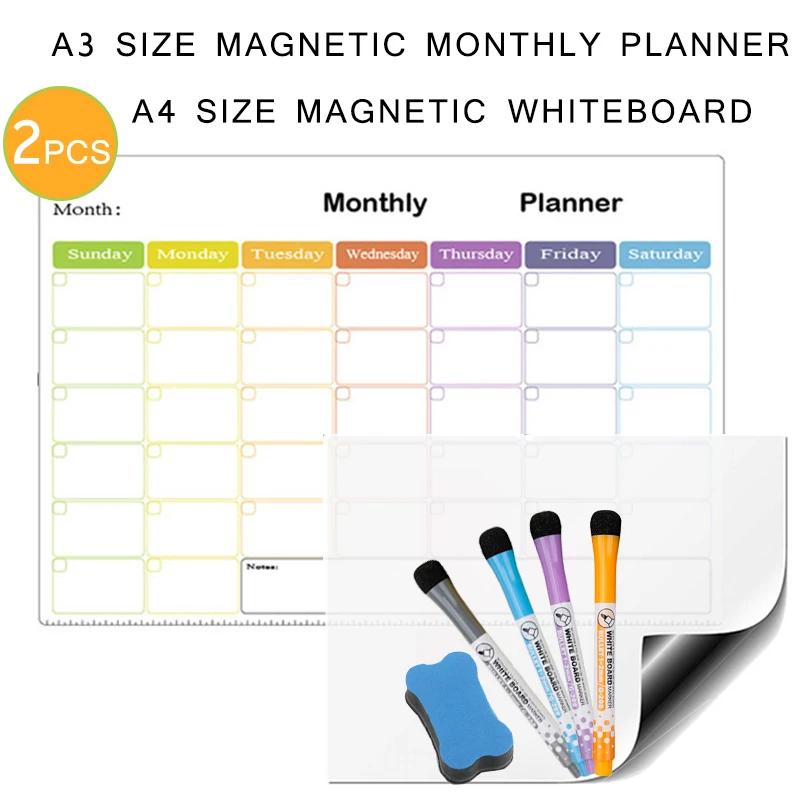 

Magnetic Schedule Weekly Monthly Planner Soft Whiteboard Calendar Erase Board Magnet Fridge Stickers Memo Message Drawing Marker