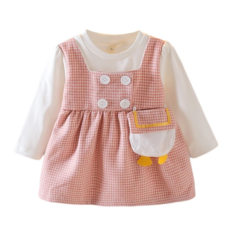 

Одежда для маленьких девочек, красивое и зарубежное платье в клетку с накладными двумя клетчатыми длинными рукавами и уникальным карманом для дня рождения