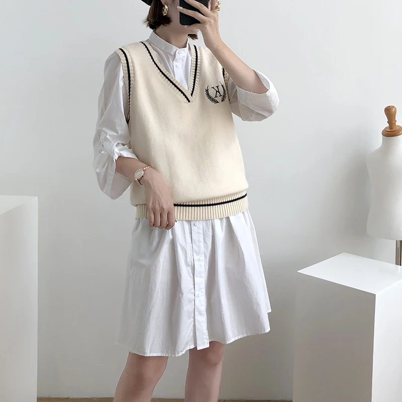 Женский пуловер без рукавов Осень 2019 корейский стиль преппи повседневные буквы