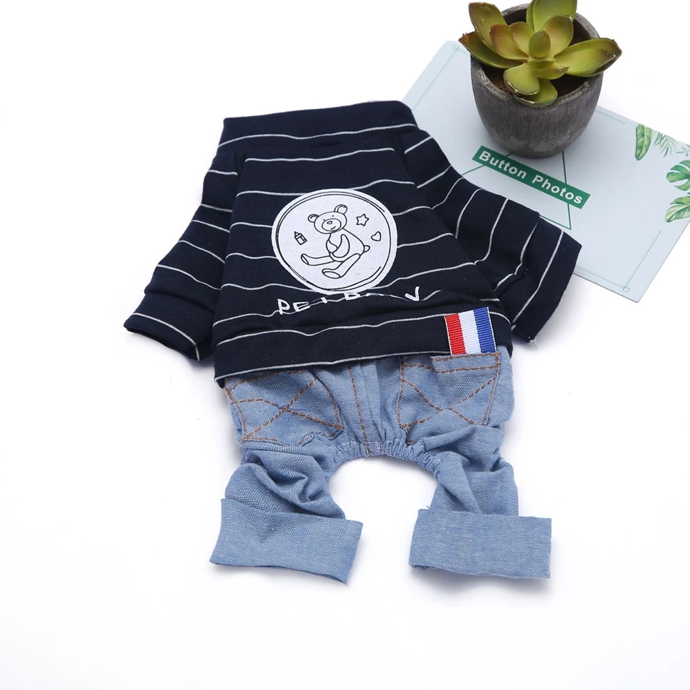 Полосатая футболка джинсовый костюм одежда для кошек и собак пальто