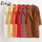 Женское пальто из искусственного меха, зимнее длинное пальто красного и розового цветов, уличная одежда из овечьей шерсти