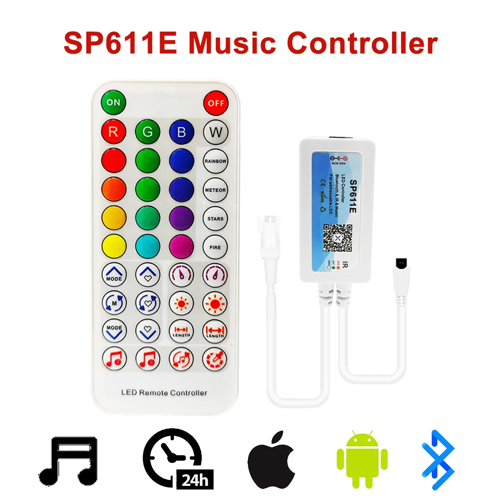 

DC5-24V SP611E Led Controller Dual Output Smart Bluetooth Music For 3Pin 4Pin 5050 RGB Individually Addressable Strip Panel Ring