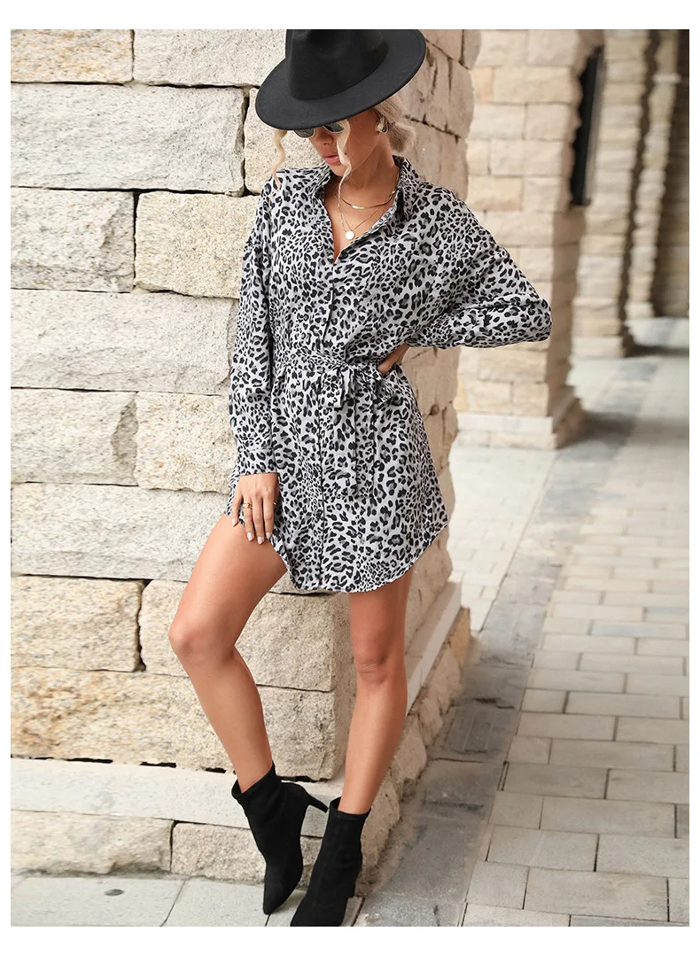 Весеннее Повседневное платье-рубашка с отложным воротником и длинным рукавом на