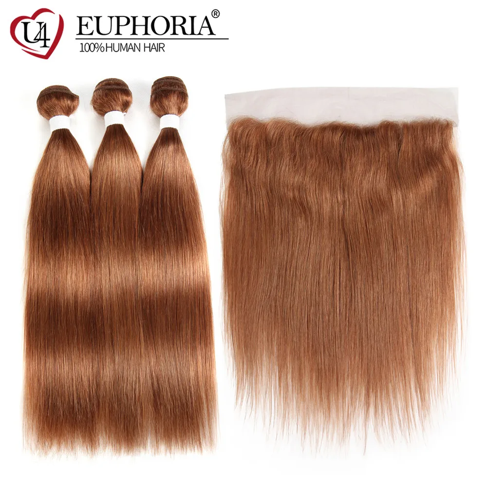 Прямые пряди волос Remy с фронтальной коричневой 30 бразильские человеческие