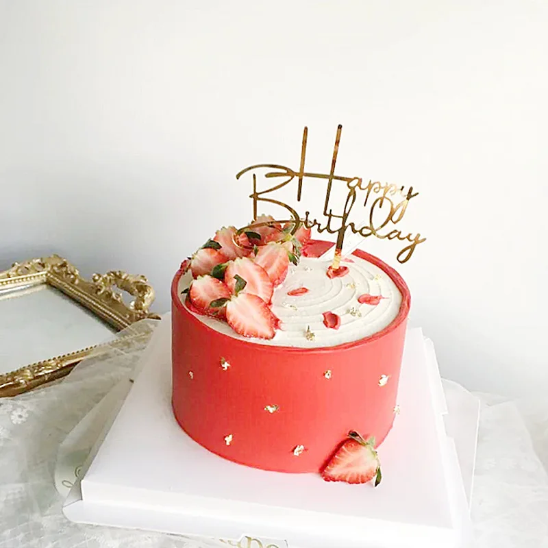 Розовый Золотой Топпер для торта С Днем Рождения акриловые торты флажки