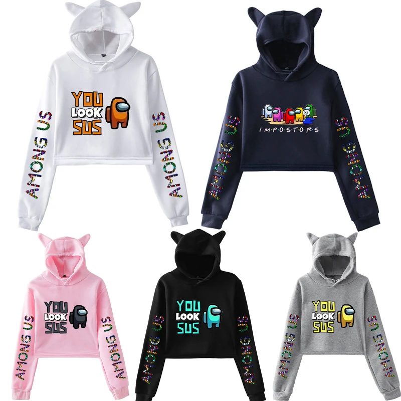 

Uns Hoodies Frauen Spiel Impostor Katze Crop Top Hoodie Weibliche Sweatshirt Katze Ohr Trend Sie Sieht Streetwear pullover