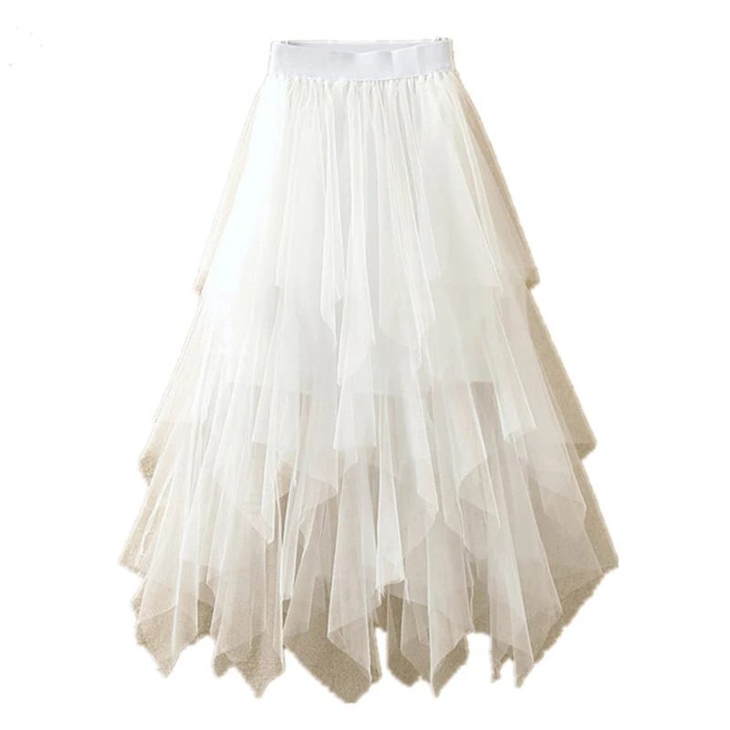 

Skirts Womens Tulle Faldas Mujer Moda 2021 Fashion Elastic High Waist Mesh Tutu Maxi Pleated Long Midi Saias Jupe Women's Skirt