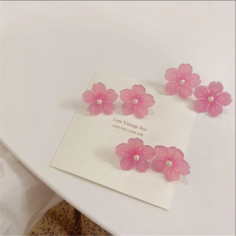 

2021 Sweet Flower Resin Stud Earrings Rings Women Girls Sakura Colorful Ear Cuff Fashion Elegant Jewelry Spring Accessories