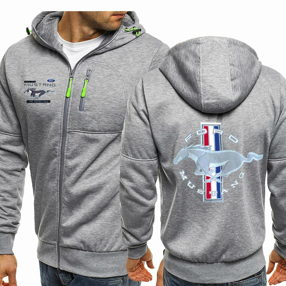 

New Ford Mustang Logo Hoodies Men Spring Autumn Fleece Jacket Male Casual Sportswear Zip Harajuku Hooded Sweatshirt Co