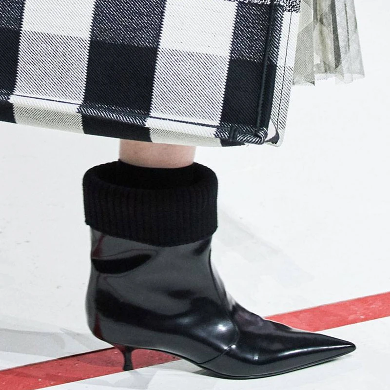 Новинка сезон осень вязаные ботильоны женские с острым носком на маленьком