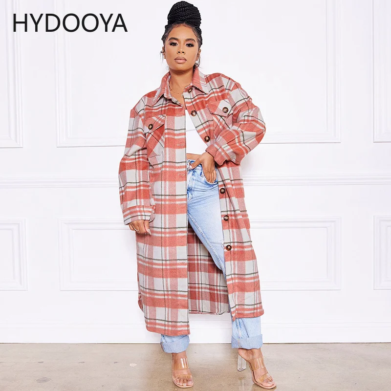 

Classic Women's Plaid Wool & Blend Coats Fashion Lapel Neck Full Sleeve Casual Straight Jacket Vintage Single Breasted Outerwear