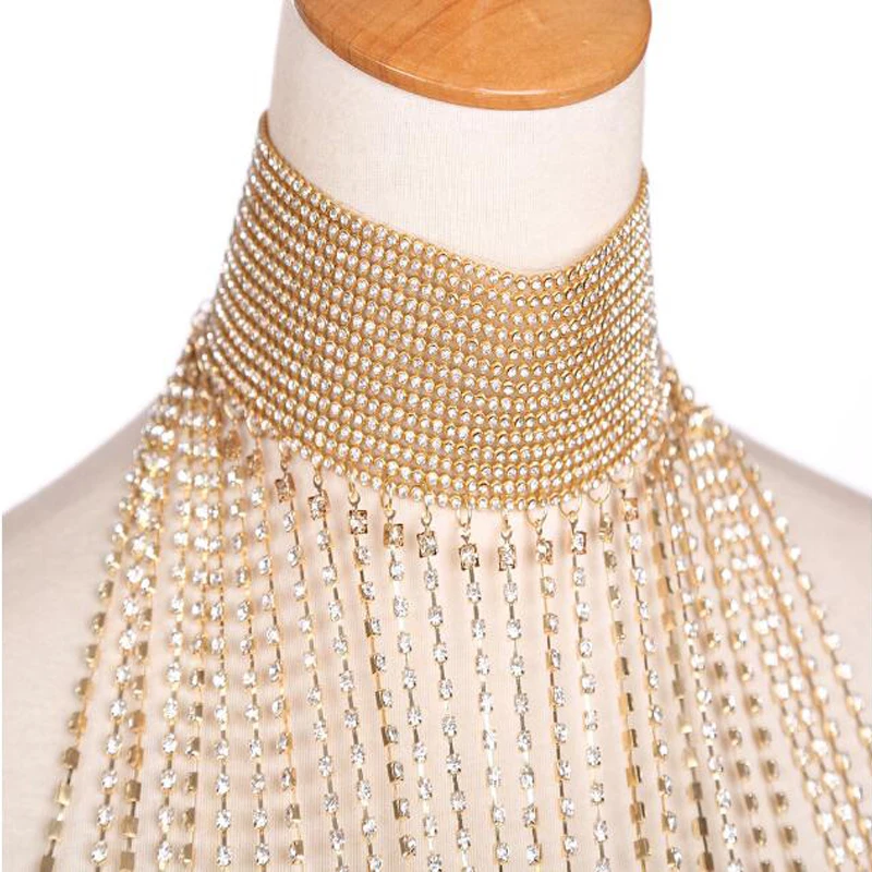 

Luxury Rhinestone Crystal Bridal Handmade Wedding Shoulder Halter Necklace Imitation Women Pageant Party Prom Jewelry Bijoux