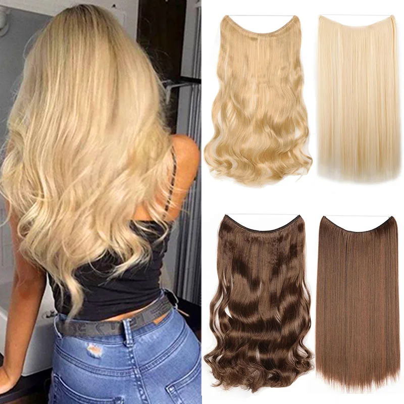 24 &quotженские невидимая проволока для наращивания волос без зажимов Длинные