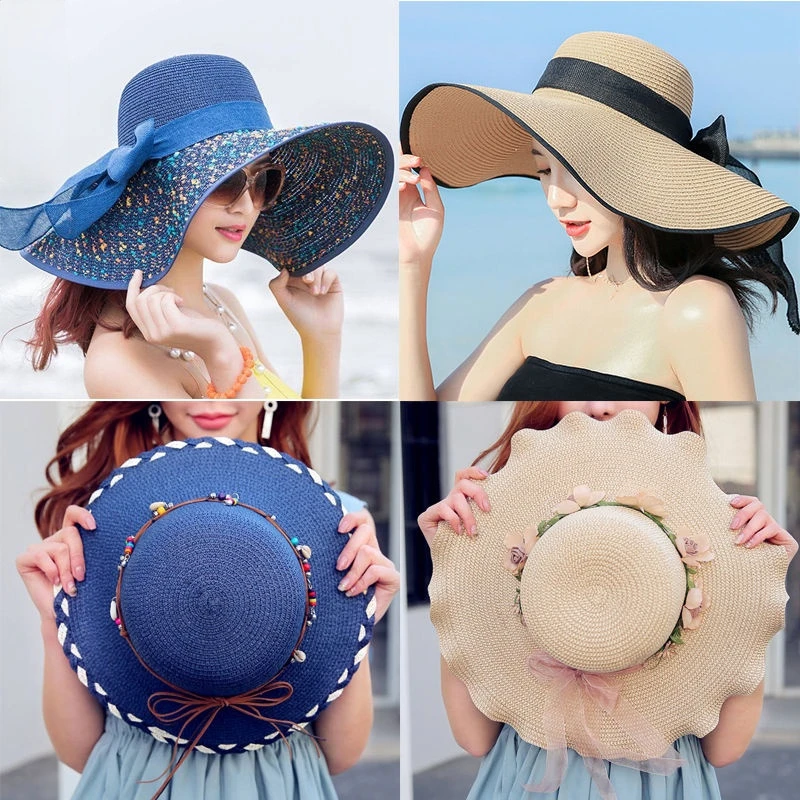 Summer Sun Protection Beach Straw Hat Female Versatile Summer Women's Fashionable Big Brim Sun Protection Hat  Sombrero Playa 83