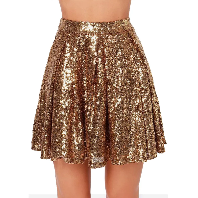 Fashion Sexy Gold Sequin Skirt 2021 WF0003 Spring Summer Women Ladies Short Mini Pleated Glitter Skirt