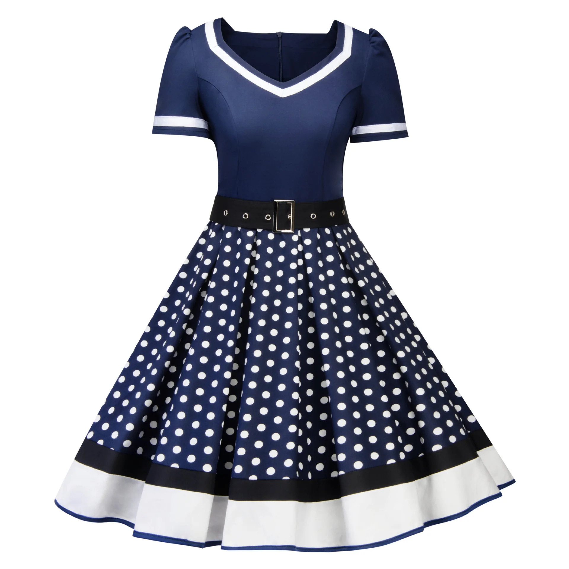 

2021 Vintage Women Cocktail Dresses Plus size Dots Print Retro Vintage Casual Party Rockabilly Belted Dress Vestidos Femininos