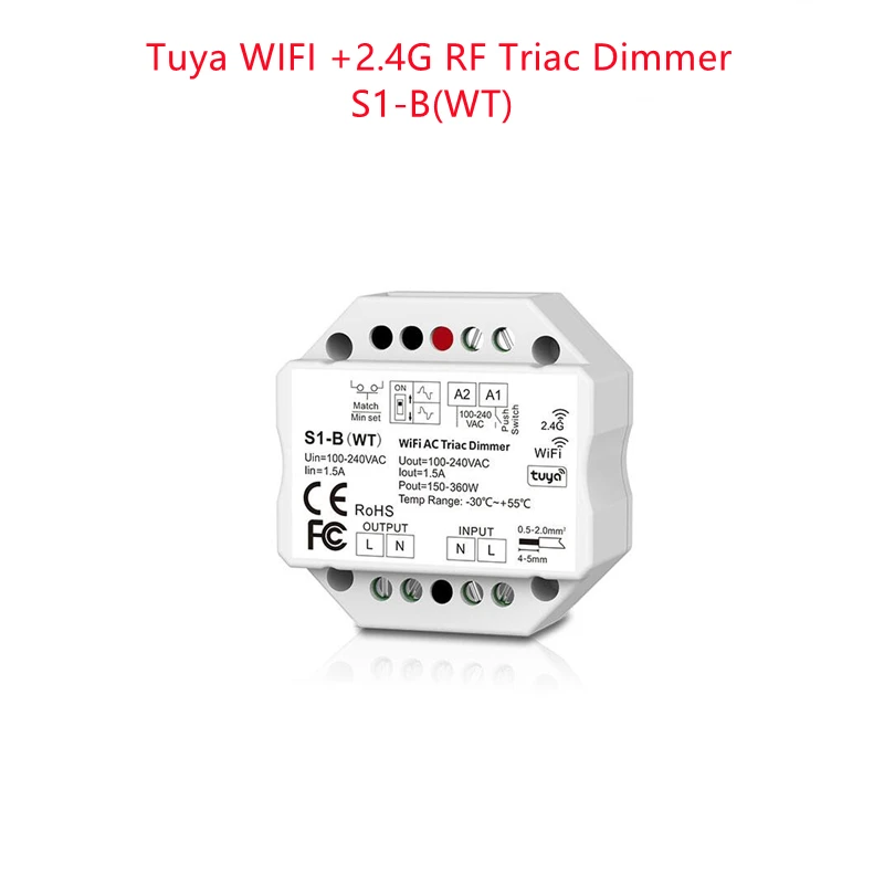 Фазовый диммер переменного тока 1 канал * 5 А Wi-Fi-RF + нажимная лампа освещение (WT) Triac