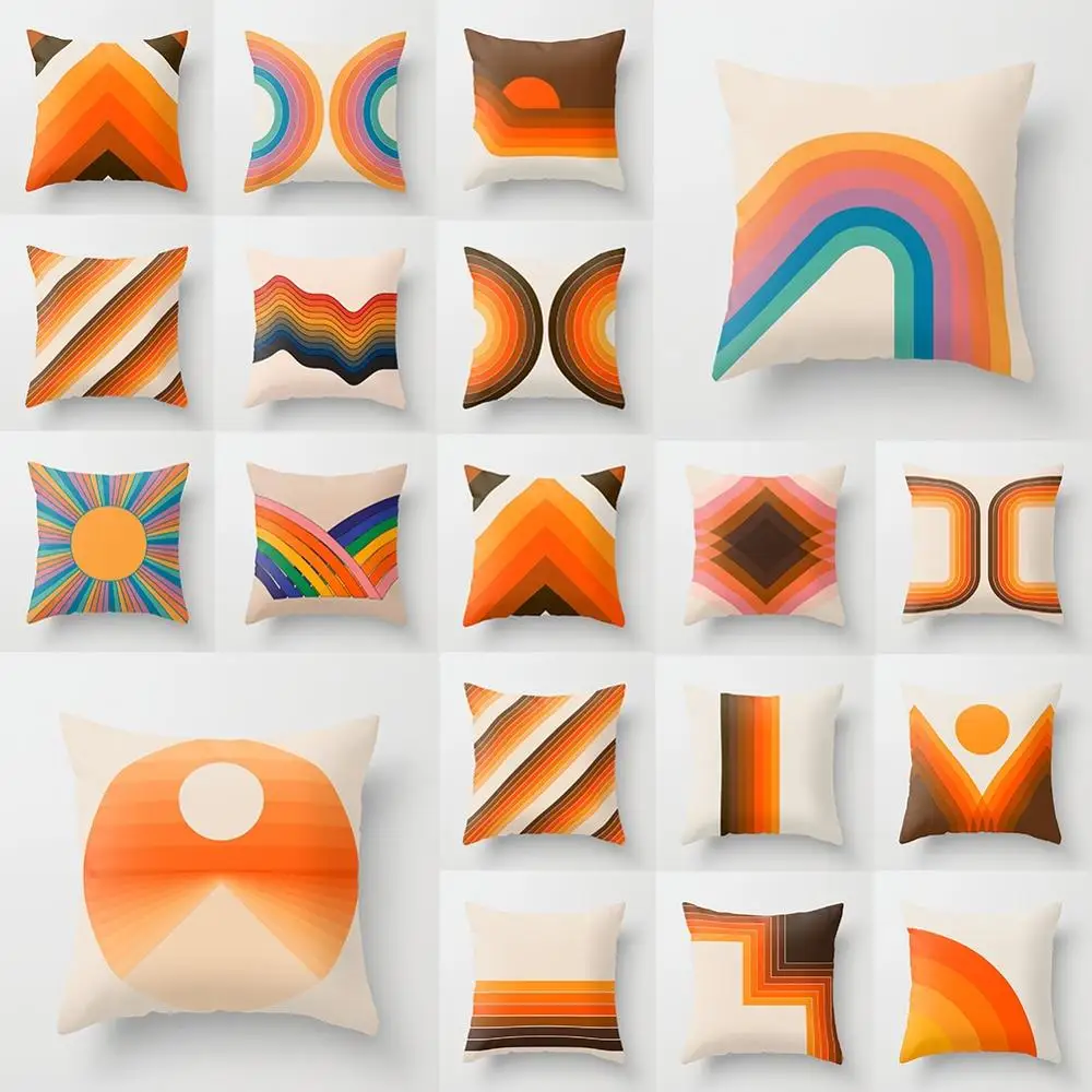 

18" Polyester Rainbow Pattern Cushion Cover Sofa Seat Bedroom Guestroom Pillow Case Square Fashion Home Decorative Pillowcase
