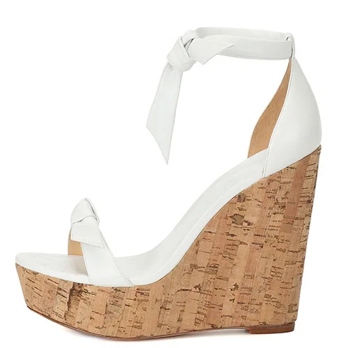 

2021 Summer Wedges Sandals Bowknot Lace-up Wood Heels Platform Women's Shoes High Heels Sandalias Mujer Wedge Shoes Woman Pumps