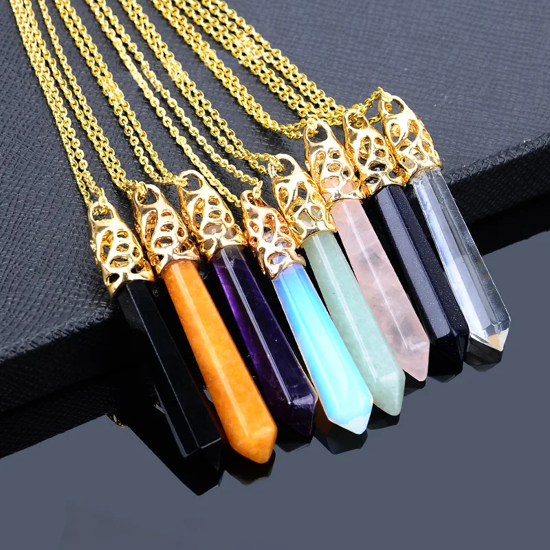 Ожерелье с подвеской из натурального хрустального камня короткое шестигранное