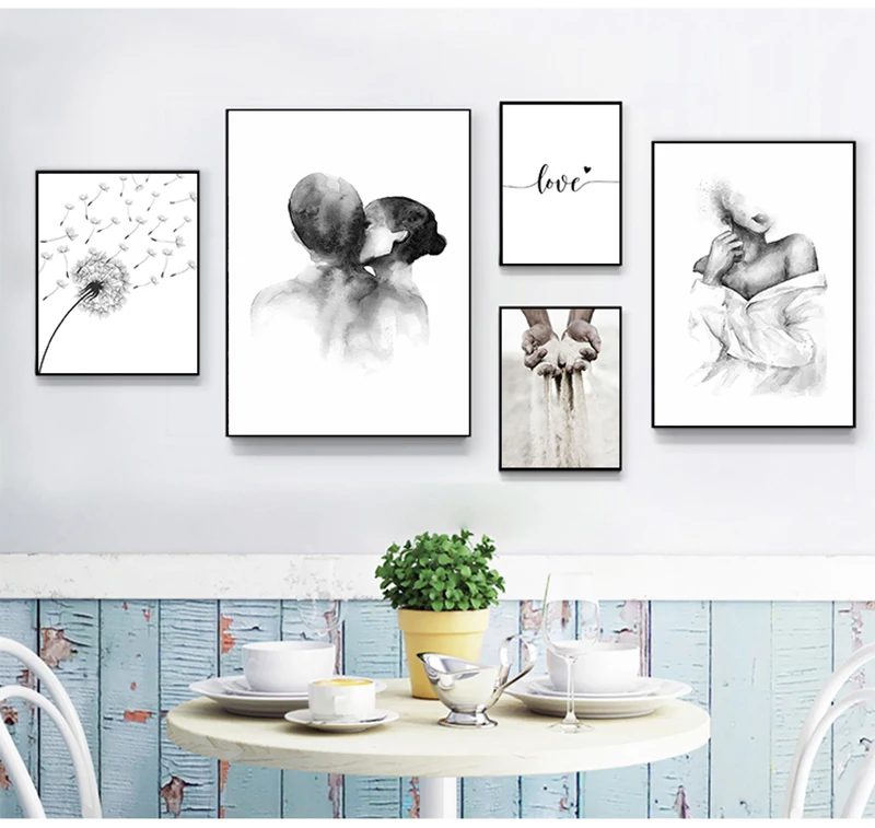 Черный белый романтический ручная роспись на холсте любовь цитаты настенный