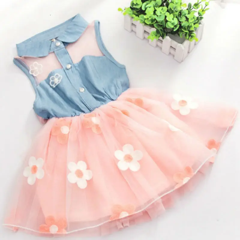 Женское летнее платье принцессы ковбойское кружевное из джинсовой сетки без