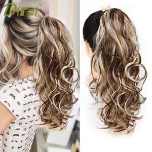 DIFEI длинный волнистый хвост с зажимом, накладные волосы, хвост для конского хвоста со шпильками, синтетические волосы, золотойкоричневый головной убор