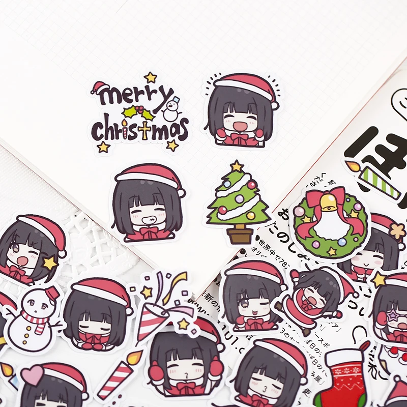 

40pcs Christmas girl cute hand book sticker package material Ins wind hand book mobile phone girl heart decoration small pattern