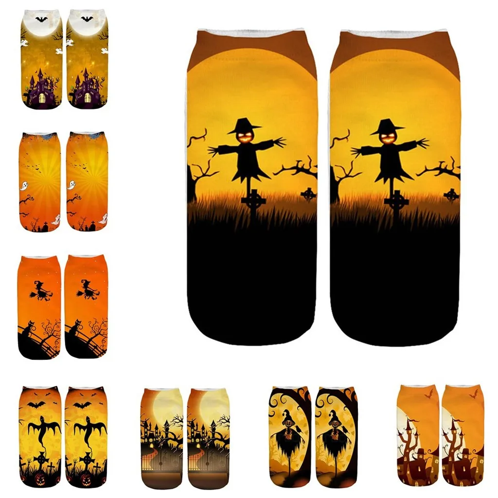 Новые женские 3D печатные носки Хэллоуин Забавный Тыква носок в виде фонаря