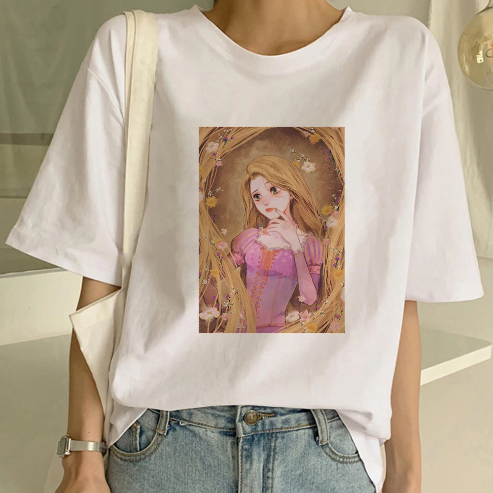 

Cute Rapunzel Printed Women CLothing T Shirt Female 2021 New Loose Aesthetic Short Sleeve Disney Brand Leisucre Tee shirt
