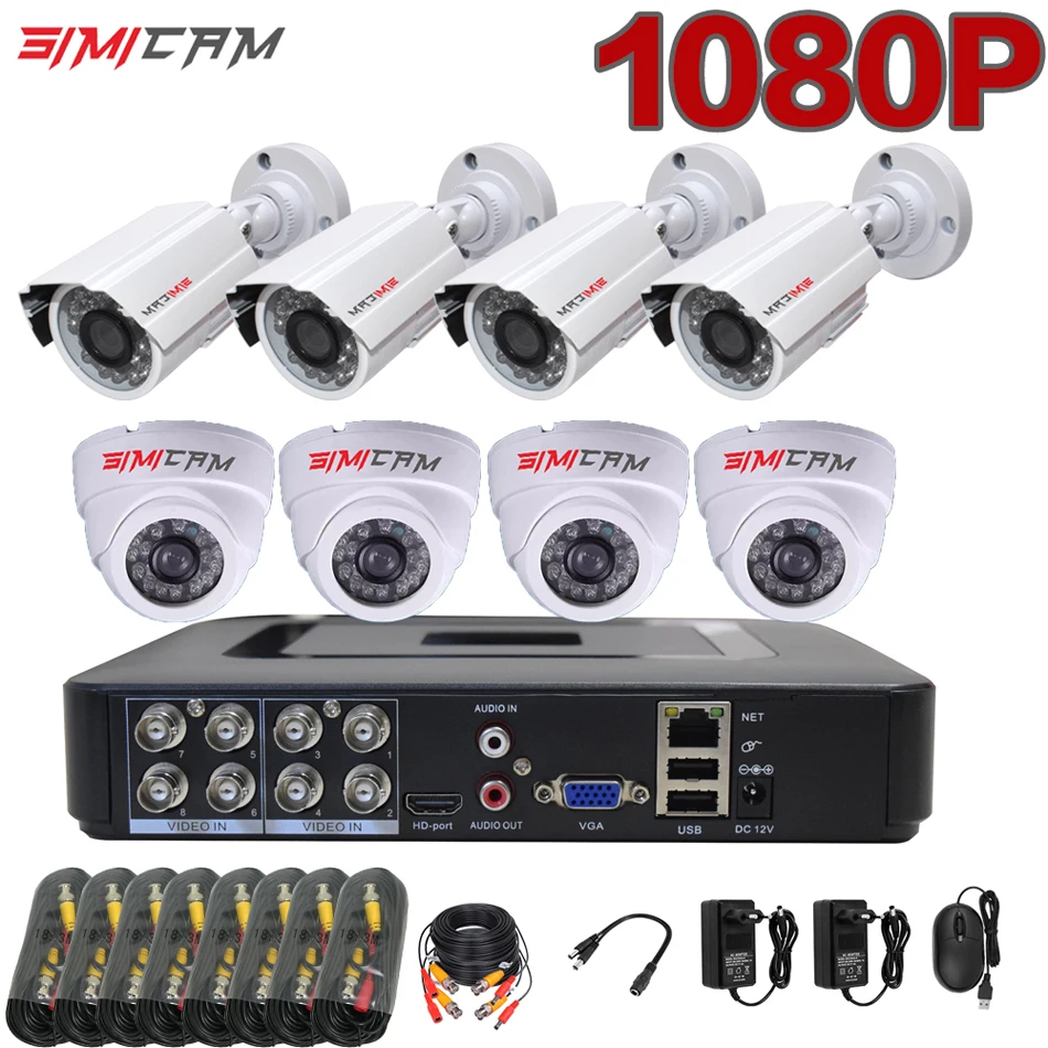 Sistema de cámaras de seguridad Full HD 1080p, grabador DVR de 8/4 canales y 2/4/6/8 piezas, 1920x1080P, 2MP, AHD, CCTV de vigilancia para interiores y exteriores