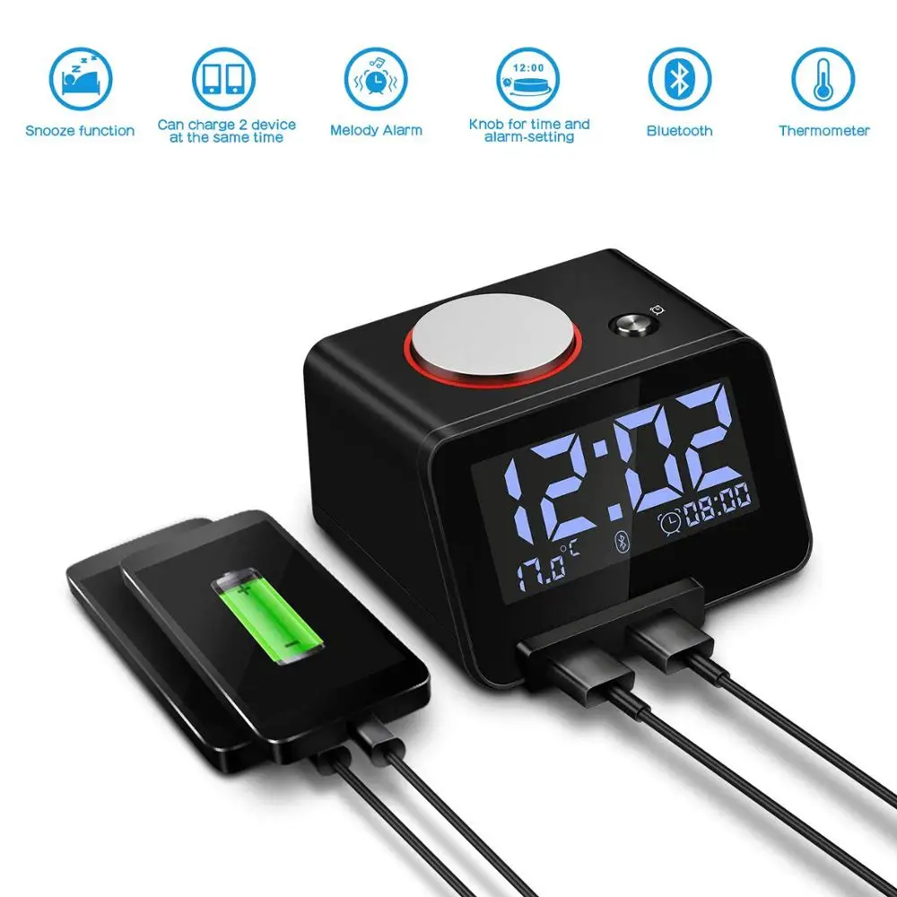 Homtime спикер стол с USB зарядными устройствами настольные часы Bluetooth ЖК дисплей