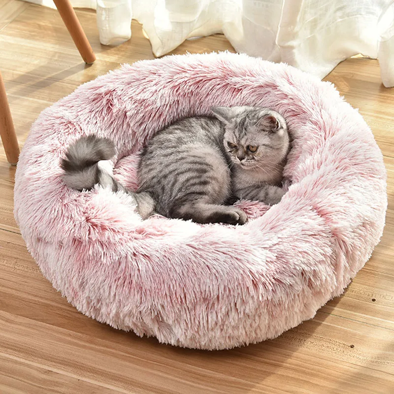 

Round Plush Dog Bed House Dog Mat Winter Warm Sleeping Cats Nest Soft Long Plush Dog Basket Pet Cushion Portable Pets Supplies