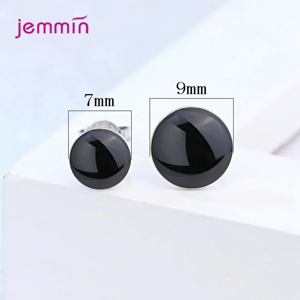 

Classic Black 7MM/9MM 925 Sterling Silver Round Shape Shiny Stud Earrings For Women Female Fashion Jewelry Pierced Pendientes