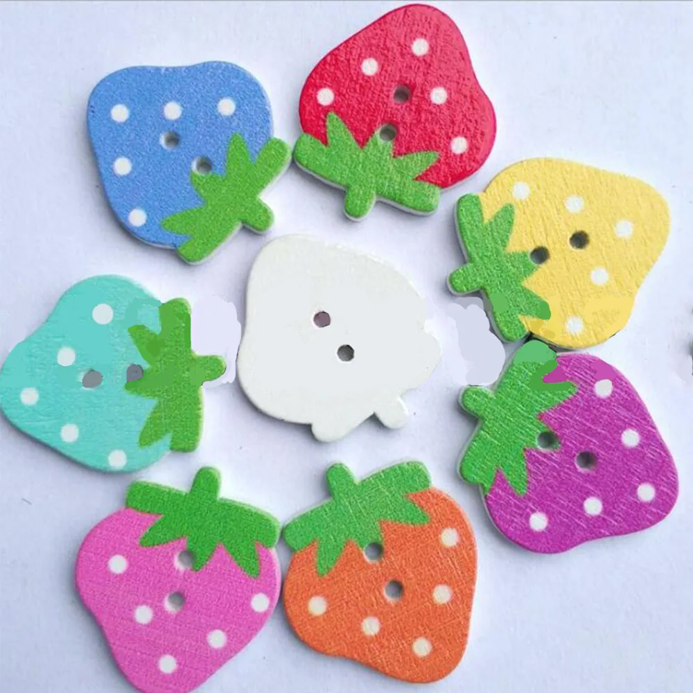 50 шт. деревянные пуговицы в виде клубники для одежды|Пуговицы| |