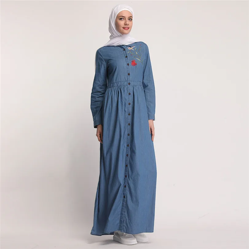 Джинсовый кафтан абайя Дубай ислам кардиган хиджаб мусульманское платье Абая