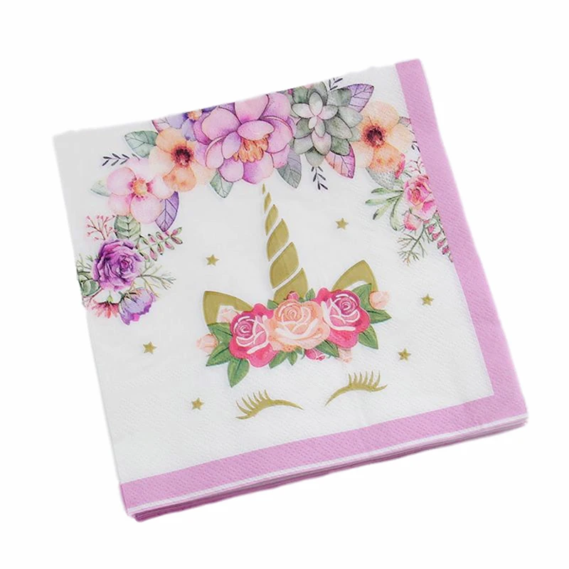 pink napkin 20pcs 10 шт./лот, одноразовые чашки/тарелки в виде цветов единорога, вечерние принадлежности в виде единорога, декор для дня рождения, одноразовая посуда для детского душа - Цвет: pink napkin 20pcs